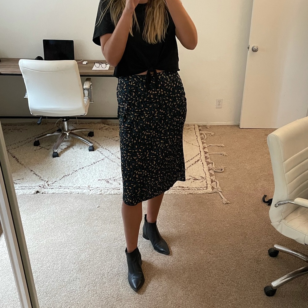 BCBGeneration High Waisted Leopard Print Midi Skirt, Size 12